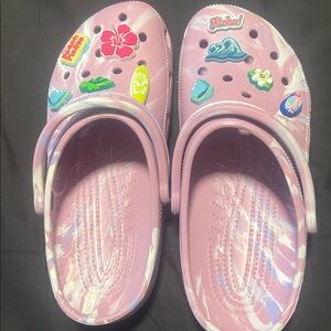 CROCS Pink and White Marbled Clogs